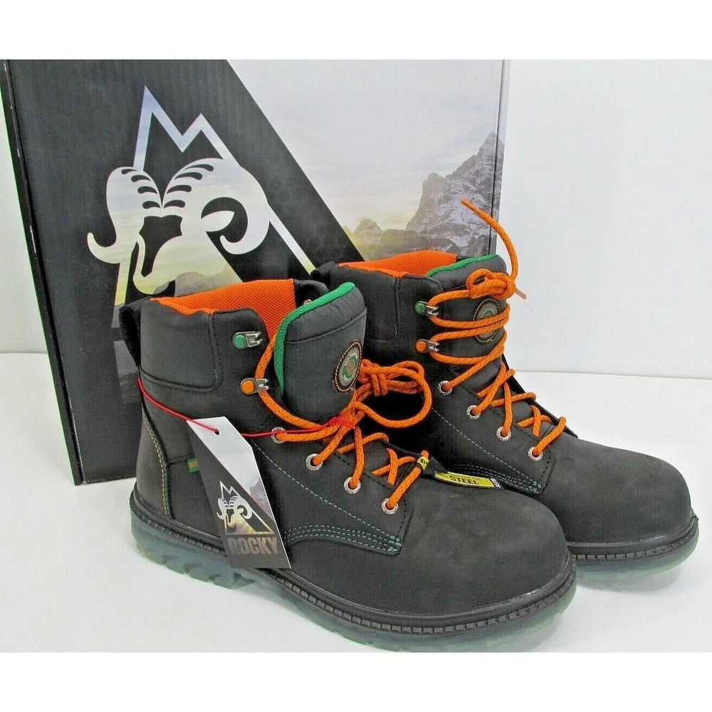 Rocky WorkSmart Waterproof Safety Steel Toe Black Boot Mens Size 11M